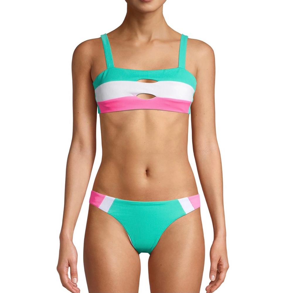 NWT Juniors’ Ribbed Color-block Bikini Set
